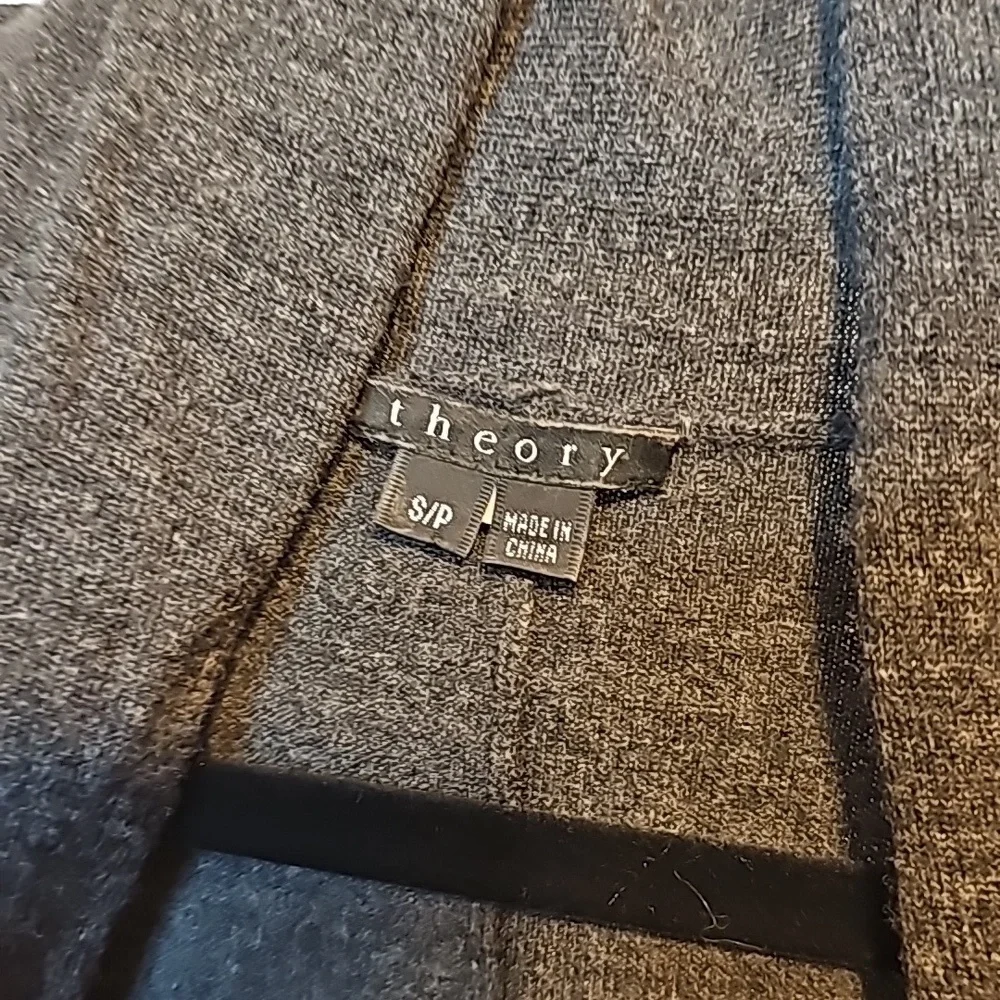 Theory Cardigan Button & Drawstring Wool Blend Charcoal Cowl Neck Collar Small